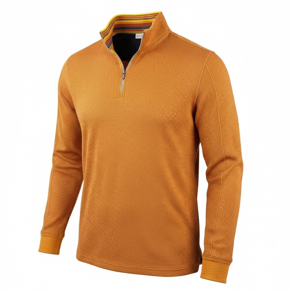 Robert Graham 1/4‎ Zip Sweater Mens XXL Orange Textured Pulover Preppy Colorful